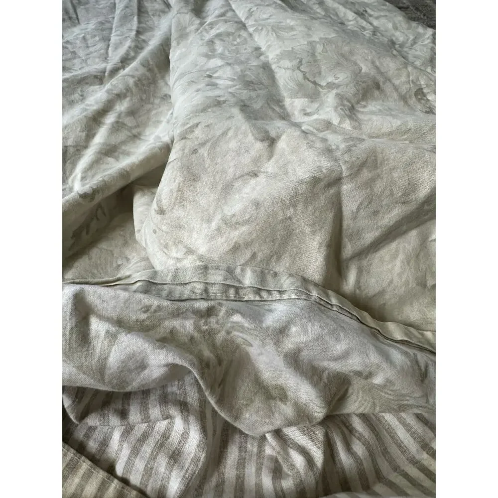 Nancy Koltes LUXURY LINENS full Duvet Cover Italy striped floral gray cream
